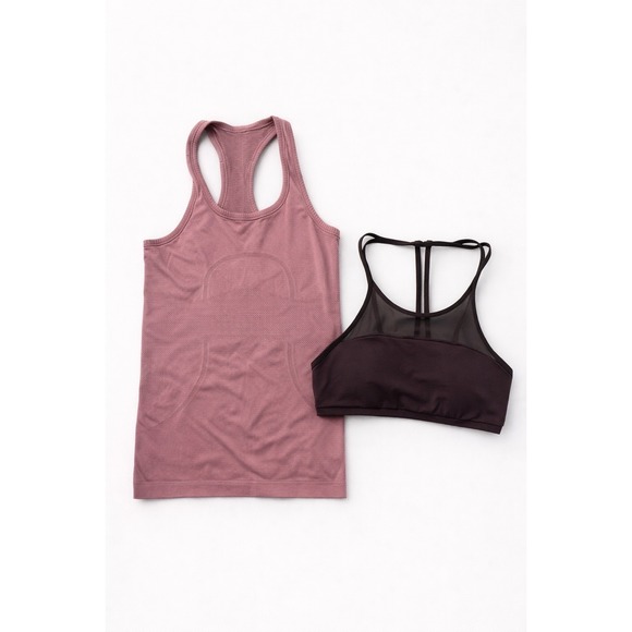 lululemon athletica Tops - 2PC -Lululemon Swiftly Tech Racerback Tank Pink Taupe, Get Set Bra Deep Luxe 4